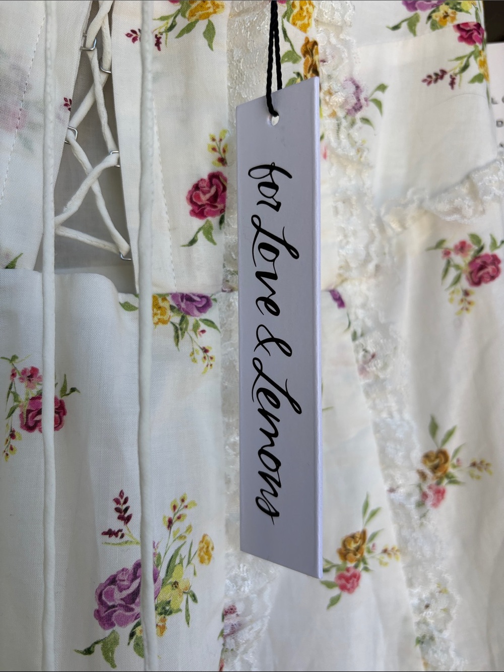 For Love & Lemons White Floral Tiered Sundress with Pink and Yellow Roses - Picture 3 of 5